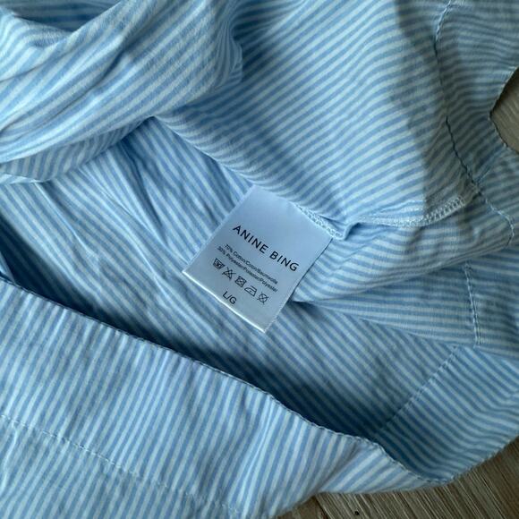 $225 Anine Bing Ruffle Striped Blue & White Off The Shoulder Top - L - Picture 5 of 6